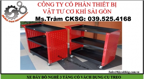 XE ĐẨY ĐỒ NGHỀ 3 TẦNG CÓ VÁCH DỤNG CỤ TREO