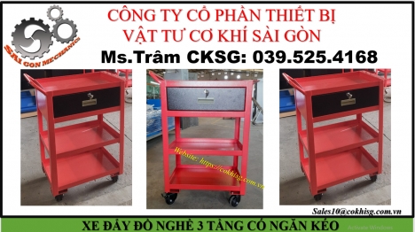 XE ĐẨY ĐỒ NGHỀ 3 TẦNG CÓ NGĂN KÉO  GIÁ RẺ TẠI XƯỞNG
