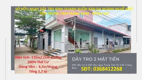 SỞ HỮU NGAY DÃY TRỌ KINH DOANH BUÔN BÁN ĐA NGÀNH NGHỀ MẶT TIỀN TRUNG TÂM TRẢNG BOM - ĐỒNG NAI