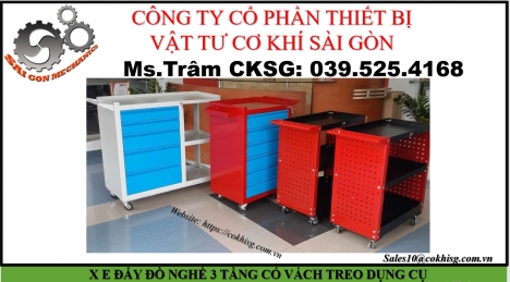 XE ĐẨY ĐỒ NGHỀ 3 TẦNG,  CÓ VÁCH TREO DỤNG CỤ