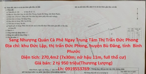 Sang Nhượng Quán Cà Phê Ngay Trung Tâm Thị Trấn Đức Phong