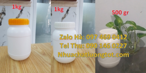 hũ tinh bột sắn dây 200 gram, hũ nhựa 250 g tròn cao, hũ 50 gram đựng kẹo cao su, hũ 100 gram trắng