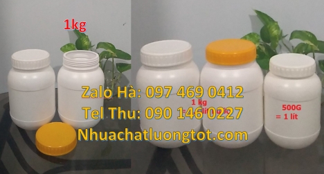 hũ tinh bột sắn dây 200 gram, hũ nhựa 250 g tròn cao, hũ 50 gram đựng kẹo cao su, hũ 100 gram trắng