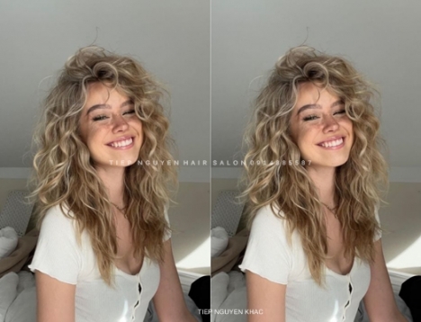 Tóc xoăn lơi uốn mái bay cá tính cho nữ, học nghề tóc Tiệp Nguyễn.