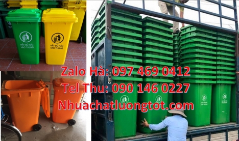 thùng rác 240l hdpe,Thùng rác 240 lít nắp kín nhựa composite, Thùng phân loại rác 3 ngăn, Thù