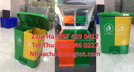 Thùng rác 2 ngăn nắp lật, Thùng rác 3 ngăn bập bênh thùng rác chống cháy Thùng đựng rác 3 ngăn comp