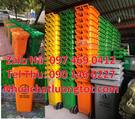 thùng rác 240l hdpe,Thùng rác 240 lít nắp kín nhựa composite, Thùng phân loại rác 3 ngăn, Thù