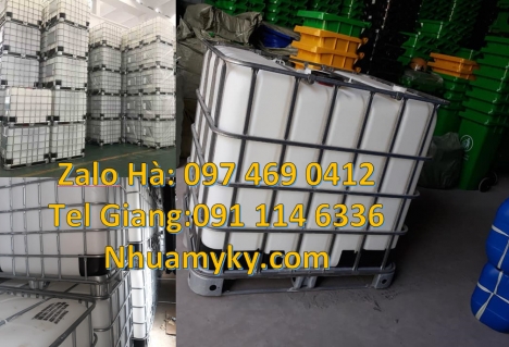 Bồn đựng hóa chất 1000L, Tank nhựa 1000 Lít mới, thùng IBC cũ, thùng nhựa vuông, thùng nhựa IBC 1000