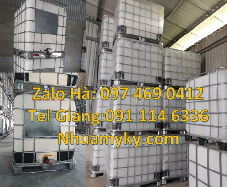 Bồn đựng hóa chất 1000L, Tank nhựa 1000 Lít mới, thùng IBC cũ, thùng nhựa vuông, thùng nhựa IBC 1000