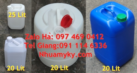 Can nhựa 25 lít đựng nông dược. Can 10 đựng axit. Can 18 lít tròn đựng café, can 30l dẹp, can 25l xa