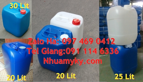 Bán can nhựa 20l có nắp thoát khí màu trắng,can nhựa vuông 25l đựng dâ
