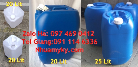 Can nhựa 25 lít đựng nông dược. Can 10 đựng axit. Can 18 lít tròn đựng café, can 30l dẹp, can 25l xa