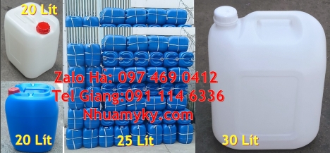 Can nhựa 25 lít đựng nông dược. Can 10 đựng axit. Can 18 lít tròn đựng café, can 30l dẹp, can 25l xa