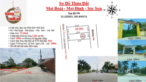 chỉ  9xx có ngay 71m2 cạnh sân bay Nội Bài