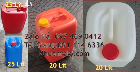 can 25l trắng, Can vuông 20l đựng mủ cao su. Can trong 25l đựng dung môi, Can 25 lít xanh đựng cồn,