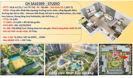 Bán căn 1N+1  35m2, phân khu kiểu Nhật SAKURA đẳng cấp, Vinhomes Smart City