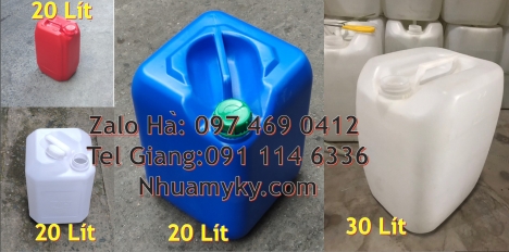 can 25l trắng, Can vuông 20l đựng mủ cao su. Can trong 25l đựng dung môi, Can 25 lít xanh đựng cồn,