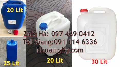 can 25l trắng, Can vuông 20l đựng mủ cao su. Can trong 25l đựng dung môi, Can 25 lít xanh đựng cồn,