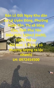 Bán Lô Đất Ngay Khu dân cư Lệ Uyên Đông, Phường Xuân Yên, Thị xã Sông Cầu, Tỉnh Phú Yên