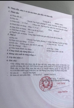 Bán Nhà Đường Huỳnh Văn Nghệ, Phường 15, Tân Bình, 3,3x9, 2 Tầng