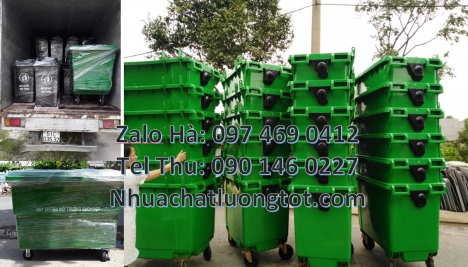 Xe rác nhựa hdpe, Xe rác 660 lít hdpe Xe gom rác công nghiệp Xe thu gom rác 660l 1000l 3 bánh hơi,