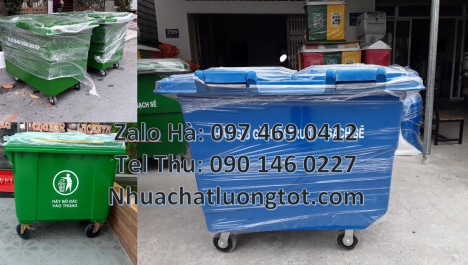 Xe rác nhựa hdpe, Xe rác 660 lít hdpe Xe gom rác công nghiệp Xe thu gom rác 660l 1000l 3 bánh hơi,