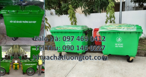Xe rác nhựa hdpe, Xe rác 660 lít hdpe Xe gom rác công nghiệp Xe thu gom rác 660l 1000l 3 bánh hơi,