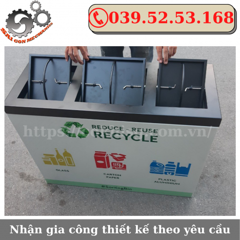 Thùng Rác Phân Loại 3 Ngăn Bằng Inox uy tín
