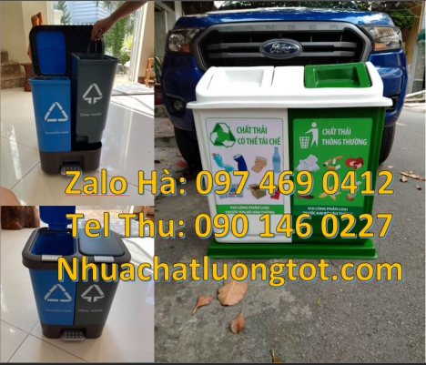 Thùng rác 3 ngăn bập bênh, thùng rác nhựa Cung cấp thùng rác 3 ngăn có logo, Thùng rác nhựa nắp lật