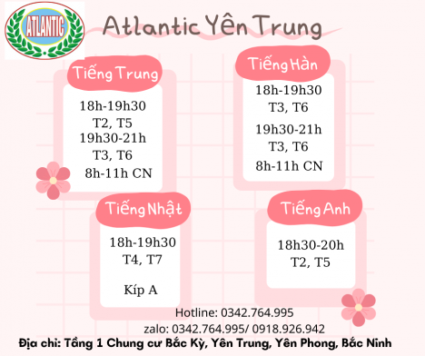 Free 4 tháng học ngoại ngữ tại Atlantic Yên Trung