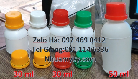 chai nhựa đựng nông dược, Chai 50 ml đựng thuốc sâu, chai 50 ml đựng mẫu thử, Chai nhựa 100 ml trắng