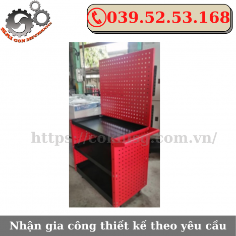 Xe Đẩy Đồ Nghề 3 Tầng, Có Vách Và Bảng Treo Dụng Cụ