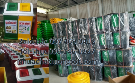 Thùng rác nhựa nắp lật bộ 3, Thùng Rác 2 Ngăn giá rẻ, sọt đựng rác, Thùng rác nhựa duy tân, thùng nh