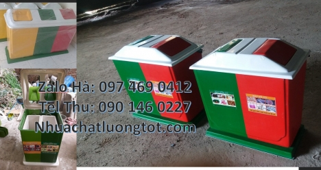 Thùng rác nhựa nắp lật bộ 3, Thùng Rác 2 Ngăn giá rẻ, sọt đựng rác, Thùng rác nhựa duy tân, thùng nh