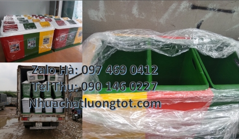 Thùng rác nhựa nắp lật bộ 3, Thùng Rác 2 Ngăn giá rẻ, sọt đựng rác, Thùng rác nhựa duy tân, thùng nh