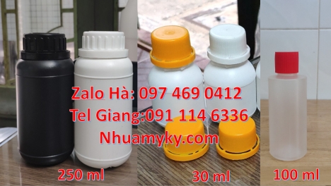 chai 30 ml đựng mẫu thử, Chai 250 ml đựng thuốc sâu, chai 250 ml đựng mẫu thử, Chai nhựa 30 ml trắng