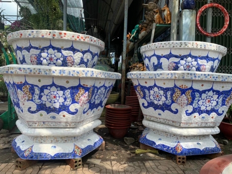 Chậu hoa - chậu khảm sành - dán miểng 0933181317 hàng thủ công mỹ nghệ thủ đức tphcmdsgsd