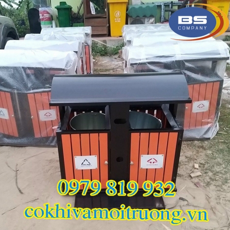 Thùng Rác 2 Ngăn Ngoài Trời Giả Gỗ