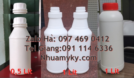 Nhận gia công chai hdpe, Chai 0.5l đựng dầu dừa, Chai 1l đựng thuốc thủy sản, Chai nhựa tròn 500 ml,