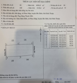 Bán lô đất 4128m2,2 mặt tiền,sổ đỏ,Phan Hiệp,Bắc Bình,Bình Thuận.giá 1,32 tỷ