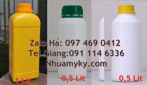 Nhận gia công chai hdpe, Chai 0.5l đựng dầu dừa, Chai 1l đựng thuốc thủy sản, Chai nhựa tròn 500 ml,