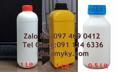 Nhận gia công chai hdpe, Chai 0.5l đựng dầu dừa, Chai 1l đựng thuốc thủy sản, Chai nhựa tròn 500 ml,