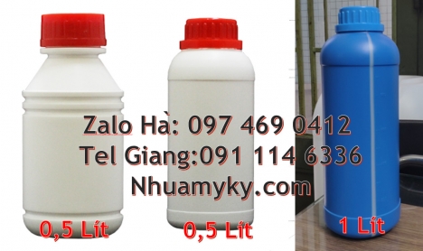 Nhận gia công chai hdpe, Chai 0.5l đựng dầu dừa, Chai 1l đựng thuốc thủy sản, Chai nhựa tròn 500 ml,