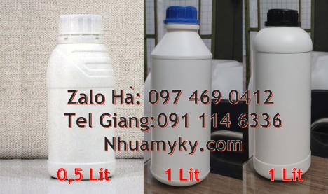 Nhận gia công chai hdpe, Chai 0.5l đựng dầu dừa, Chai 1l đựng thuốc thủy sản, Chai nhựa tròn 500 ml,