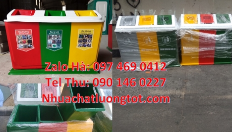 Thùng rác 2 ngăn 40L uy tín, thùng đựng rác nắp lật giá rẻ, Thùng rác nhựa nắp lật bộ 3, thùng rác n