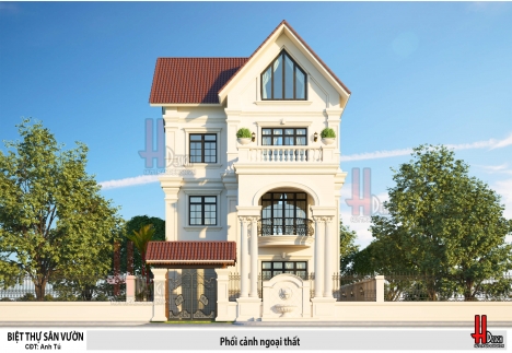 Mẫu thiết kế nhà biệt thự 3 tầng đẹp mái thái phong cách Tân cổ điển