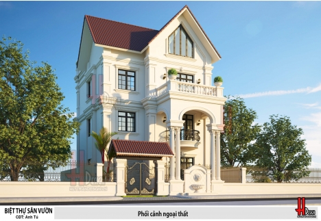 Mẫu thiết kế nhà biệt thự 3 tầng đẹp mái thái phong cách Tân cổ điển