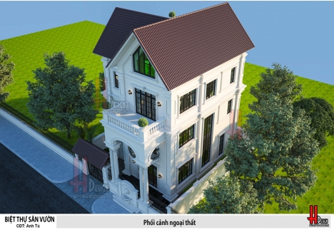 Mẫu thiết kế nhà biệt thự 3 tầng đẹp mái thái phong cách Tân cổ điển