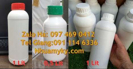 Chai 500 ml đựng hóa chất, chai 1l đựng thuốc thủy sản chai 0.5l nắp vặn chai 1l màu trắng sữa Cha