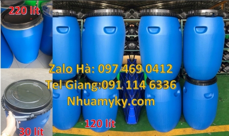 Thùng phuy 220 lít nắp kín đựng hóa chất, Thùng phuy 220 lít nắp mở đựng bột ngô. Thùng Phuy 120 lít